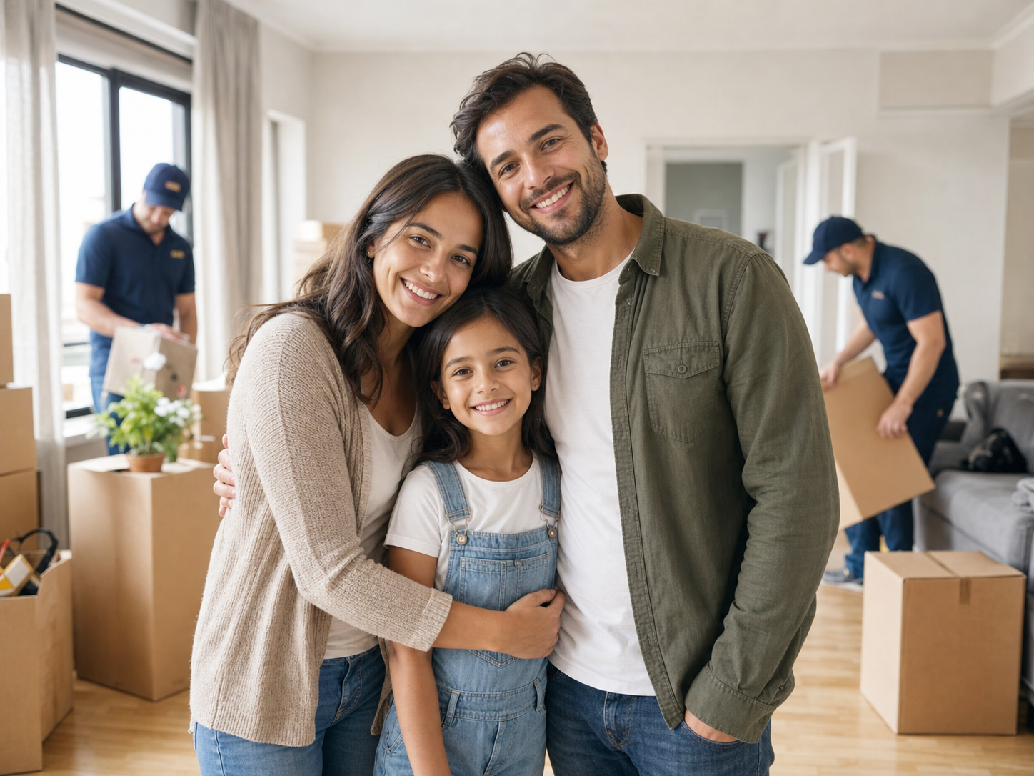 Famille dans son logement pendant un déménagement